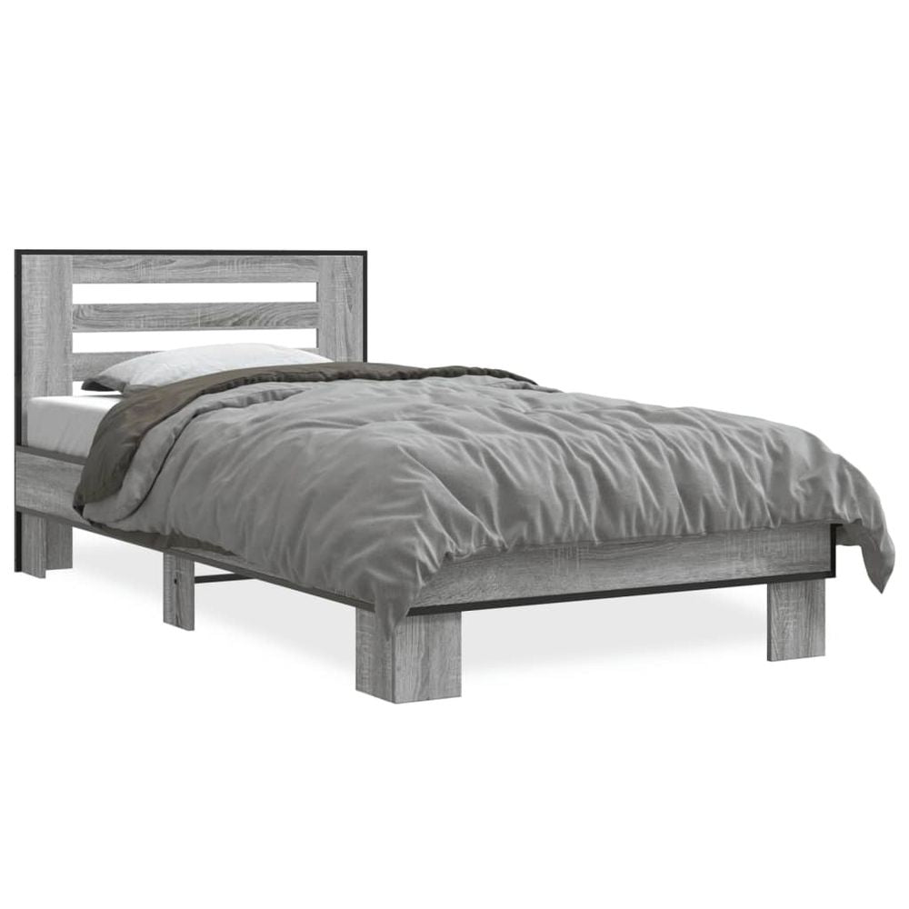 Bed Frame Grey Sonoma 90x190 cm Single Engineered Wood and Metal