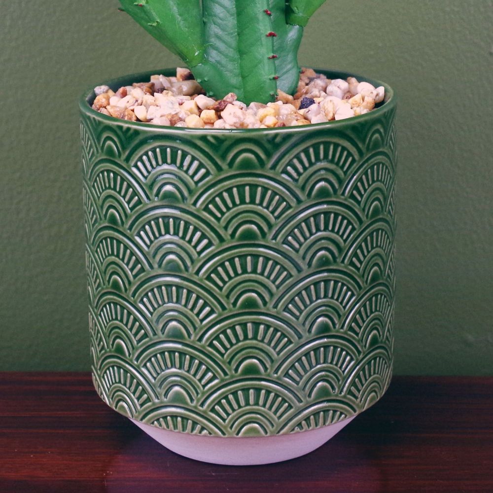 23cm Artificial Cactus Plant Potted in Green Ceramic Planter