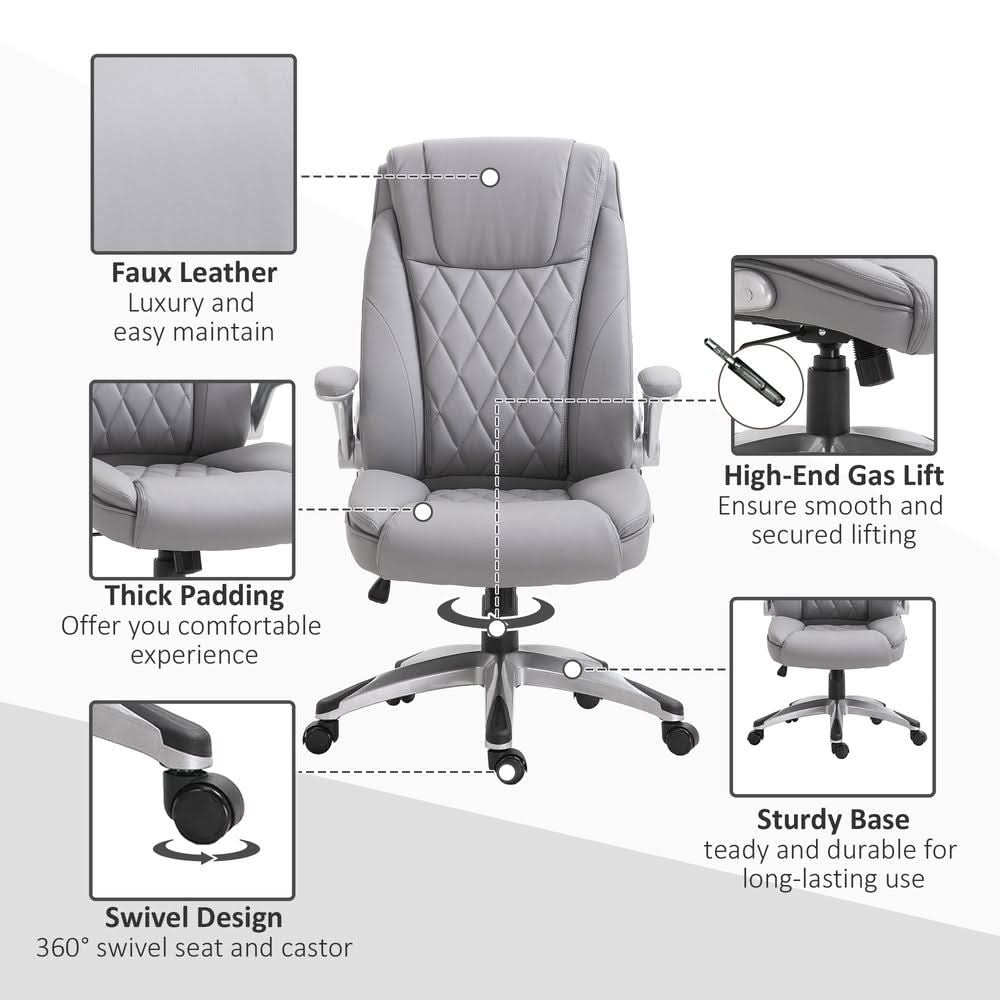 High Back Executive Office Chair Home Swivel PU Leather Chair, Grey