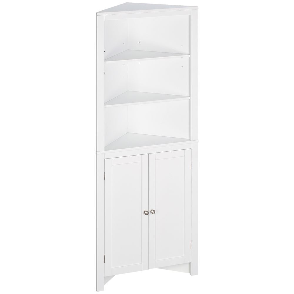 kleankin Corner Bathroom Cabinet, Double Doors and Adjustable Shelves, White