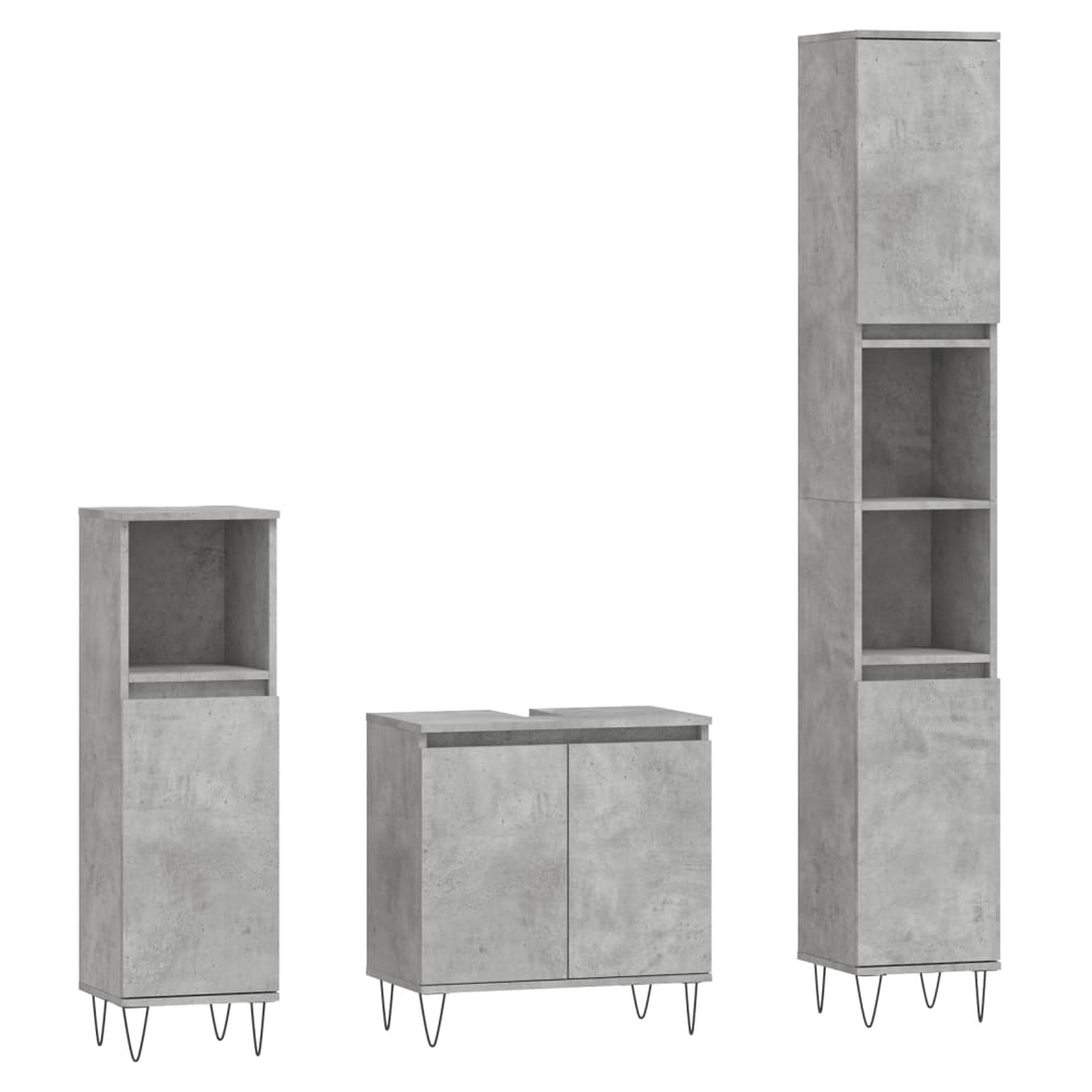 3 Piece Bathroom Furniture Set Concrete Grey Engineered Wood