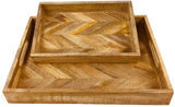 Herringbone Square Wood Rustic Trays Set of 2