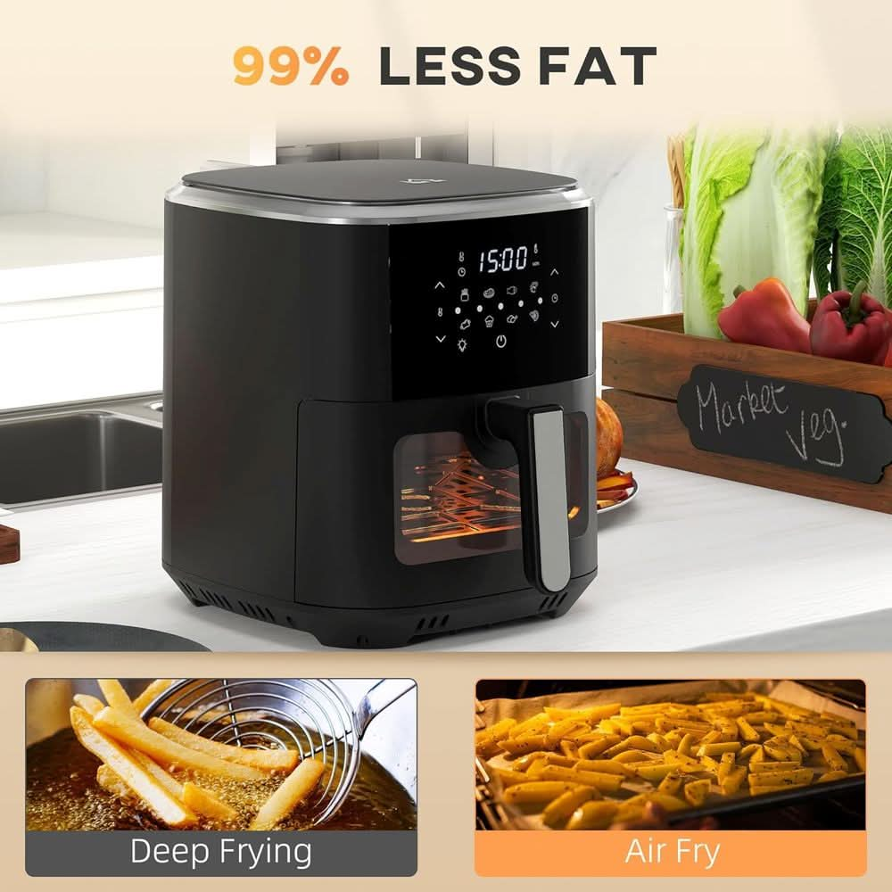 1500W 4 in 1 Air Fryer w/ Air Fry Bake Roast Dehydrator Function Cookbook 6.5L