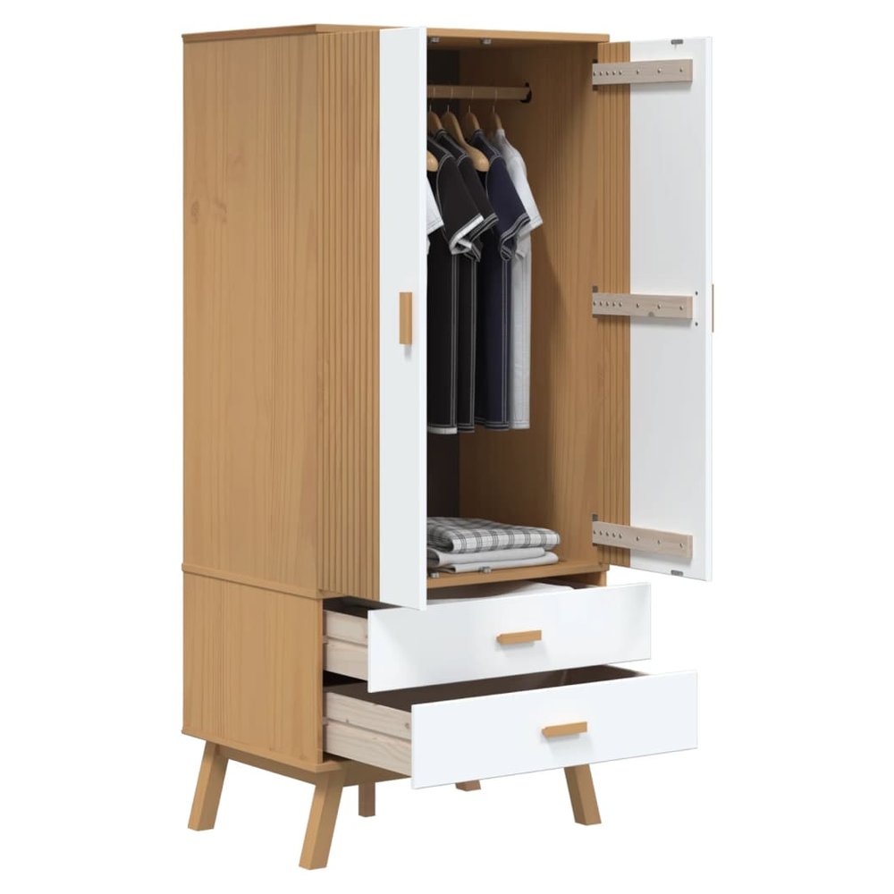 Wardrobe OLDEN White and Brown 76.5x53x172 cm Solid Wood Pine