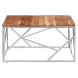 Coffee Table Silver Stainless Steel and Solid Acacia Wood