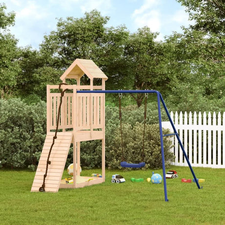 Playhouse with Climbing Wall Swing Solid Wood Pine