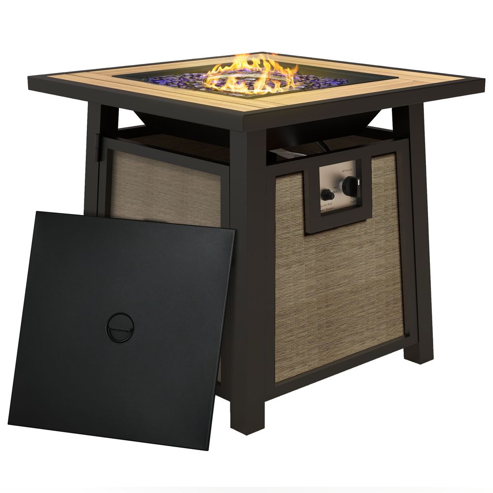 Gas Fire Pit Table with 50,000 BTU Burner, Cover, Glass Beads, Brown