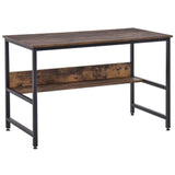 2-Tier Writing Desk Metal Frame Smooth Shelves Storage Shelf Rustic Brown