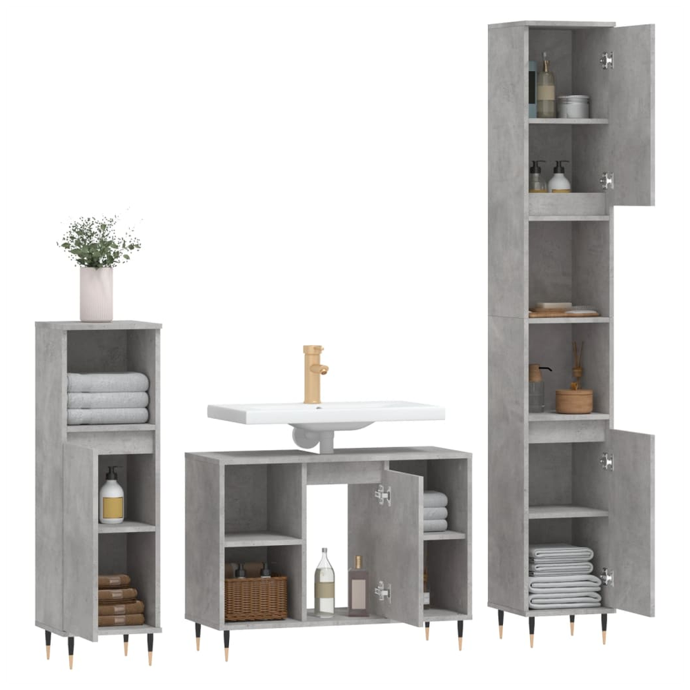 3 Piece Bathroom Furniture Set Concrete Grey Engineered Wood