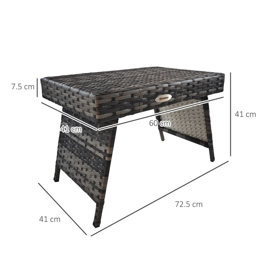 Foldable Outdoor Coffee Table, Metal Frame Rattan Side Table, Grey