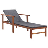 Sun Lounger Poly Rattan and Solid Acacia Wood Grey