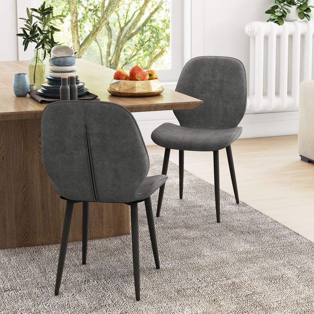 Dining Chairs Set of 2, Upholstered Kitchen Chairs with Metal Legs, Grey