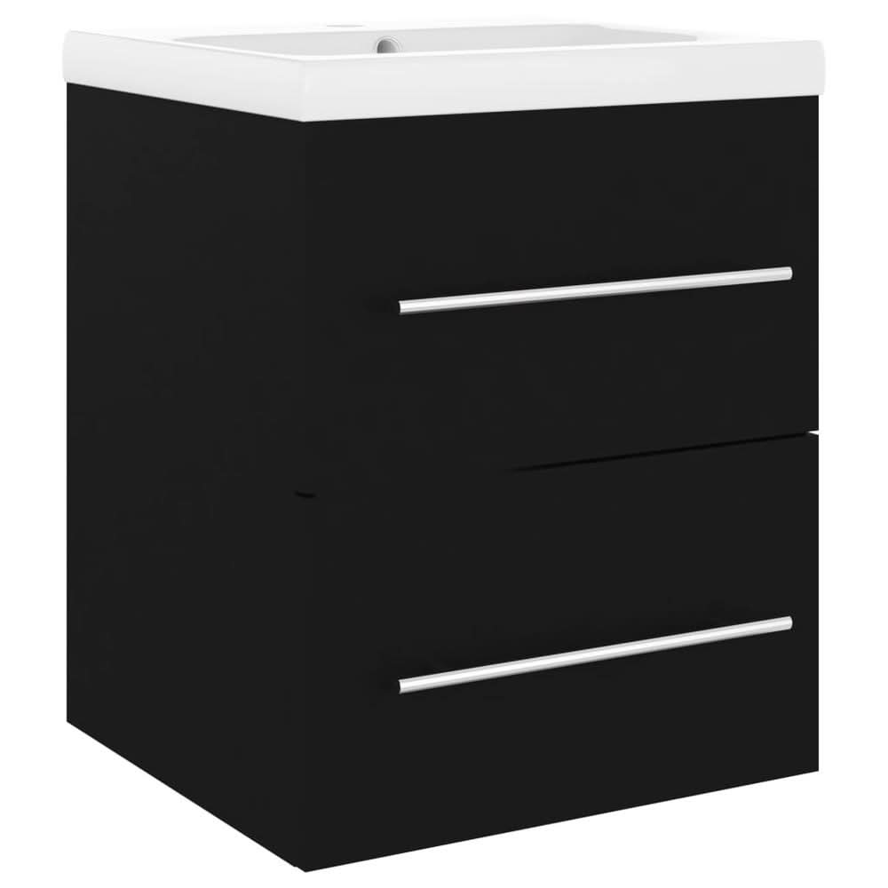 Sink Cabinet with Built-in Basin Black Engineered Wood