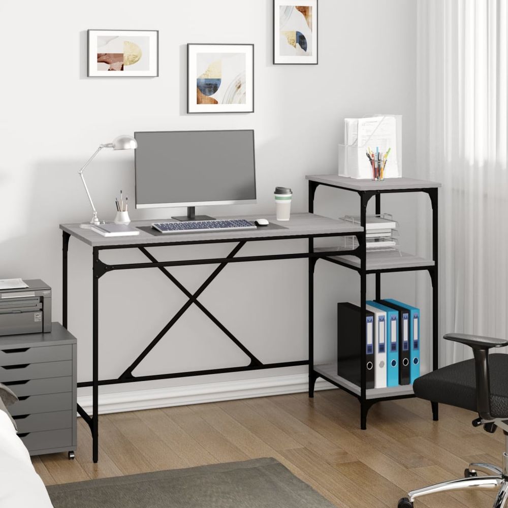 Desk with Shelves Black 135x50x90 cm Engineered Wood&Iron