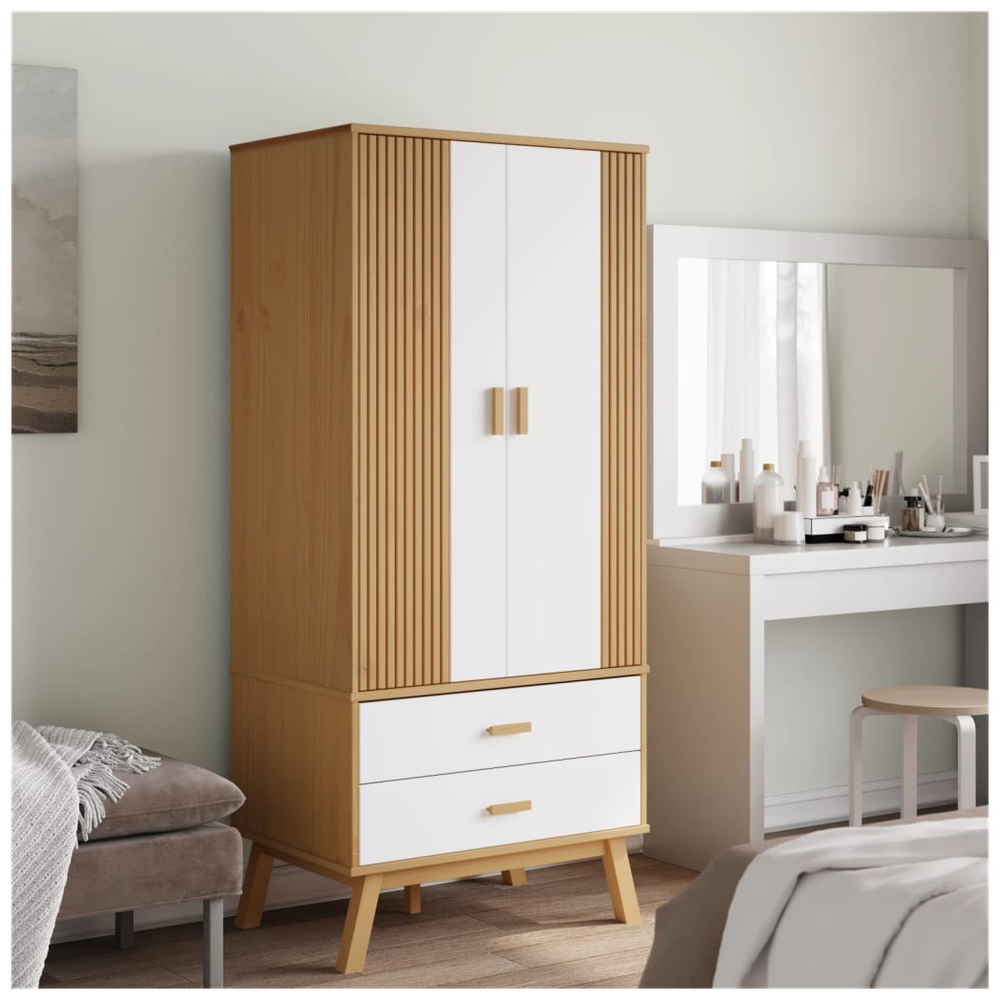 Wardrobe OLDEN White and Brown 76.5x53x172 cm Solid Wood Pine