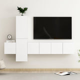 5 Piece TV Cabinet Set High Gloss White Engineered Wood