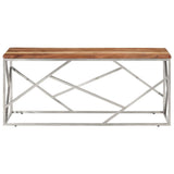 Coffee Table Silver Stainless Steel and Solid Acacia Wood