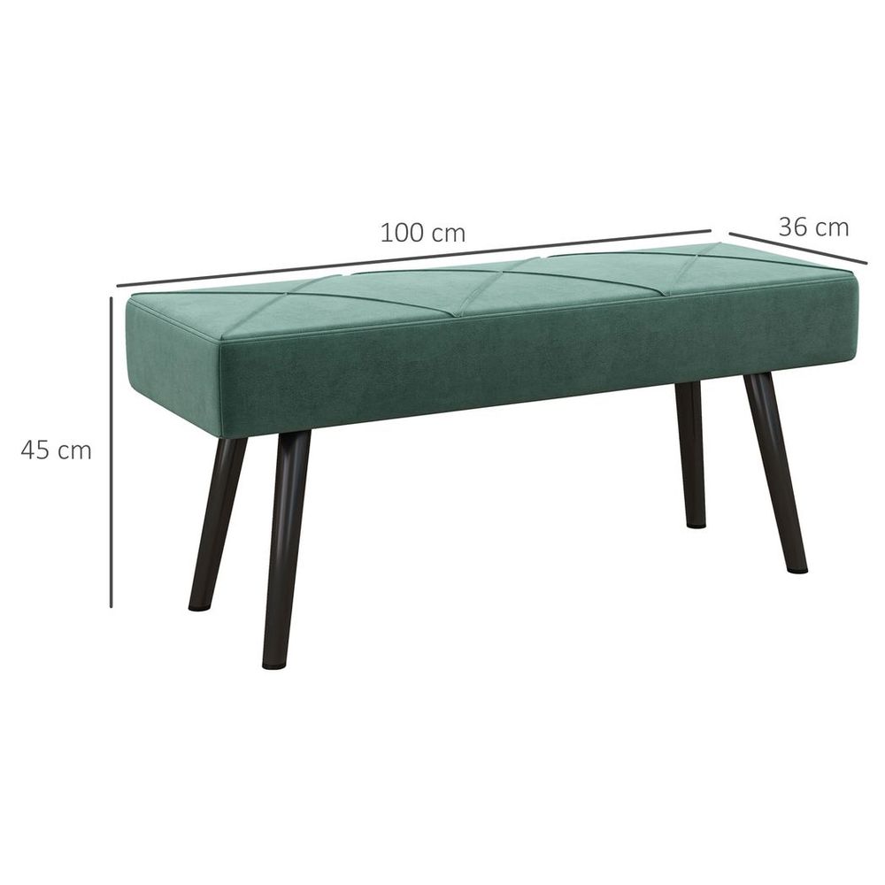 End of Bed Bench, Upholstered Hallway Bedroom with Steel Legs, Green