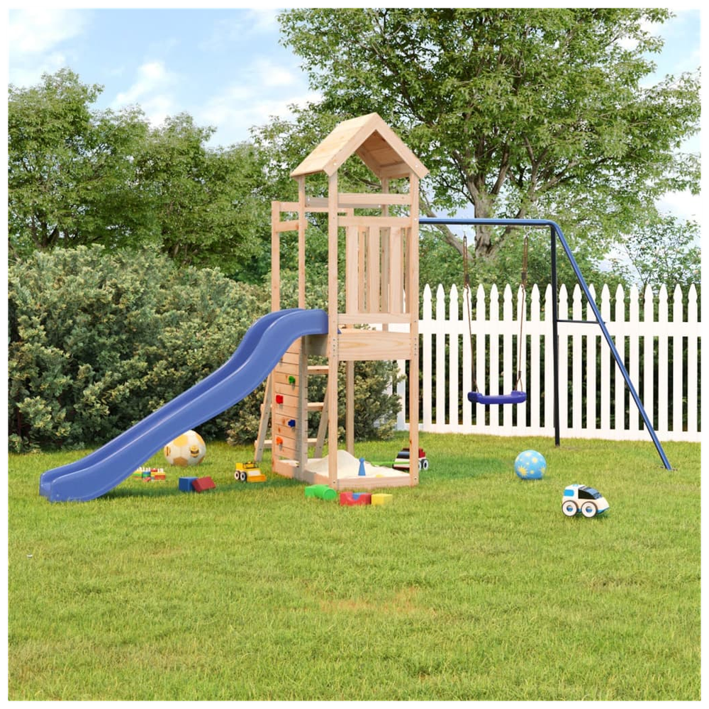 Playhouse with Slide Swing Rockwall Solid Wood Pine