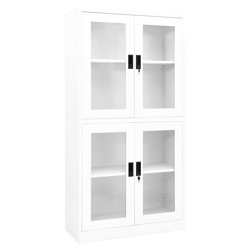 Office Cabinet White 90x40x180 cm Steel and Tempered Glass