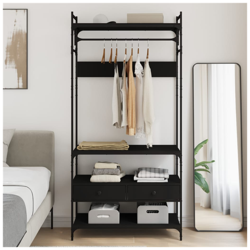 Wardrobe with Drawers Black 89x39x184.5 cm Engineered Wood