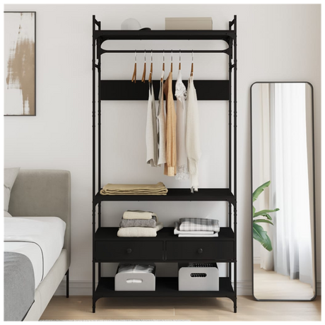 Wardrobe with Drawers Black 89x39x184.5 cm Engineered Wood