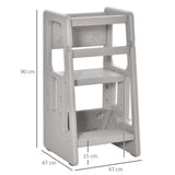 Kids Step Stool Adjustable Standing Platform Toddler Kitchen Stool Grey