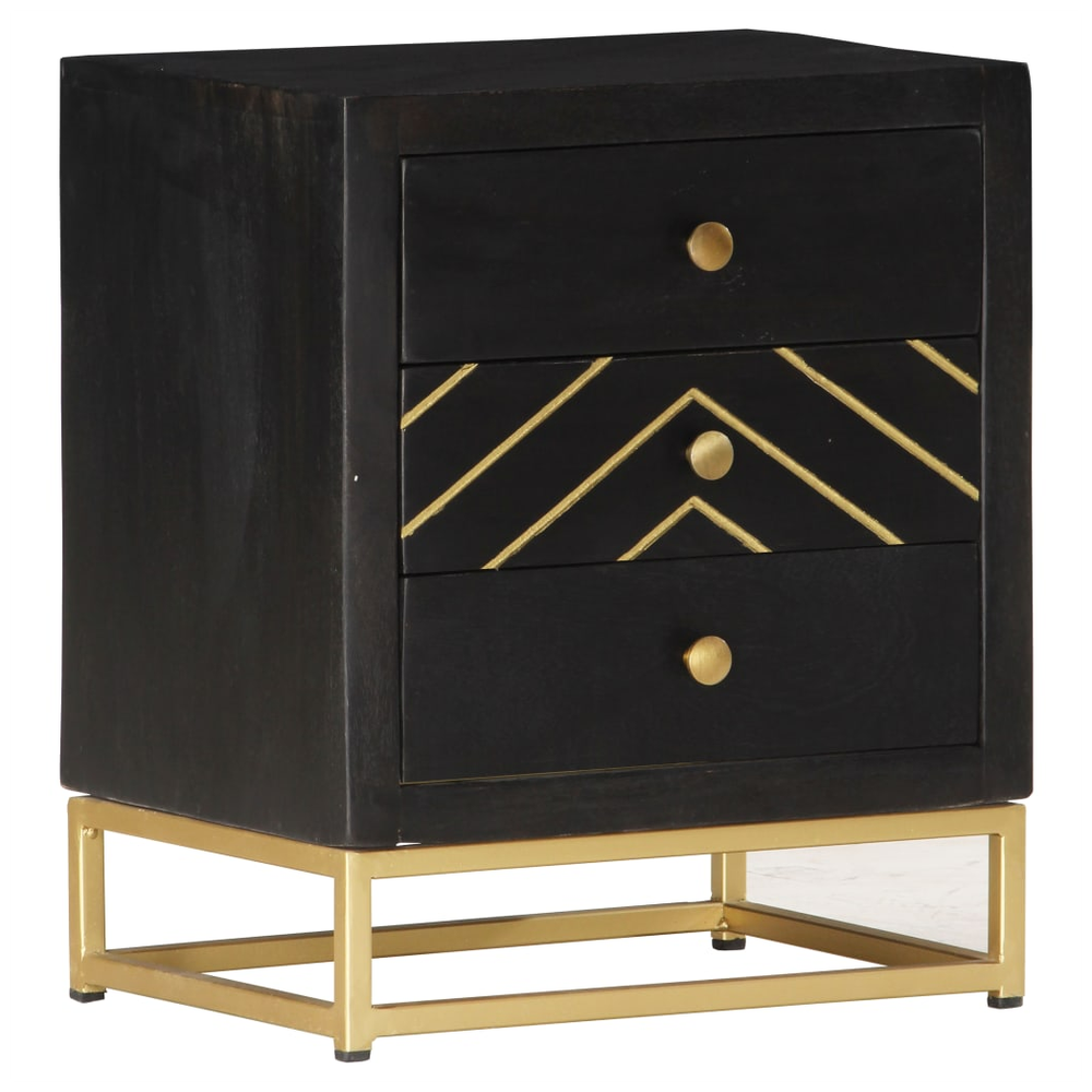 Bedside Cabinet Black and Gold 40x30x50 cm Solid Mango Wood