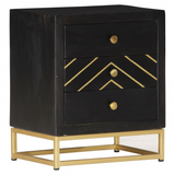 Bedside Cabinet Black and Gold 40x30x50 cm Solid Mango Wood