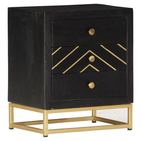 Bedside Cabinet Black and Gold 40x30x50 cm Solid Mango Wood