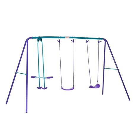 Metal 2 Swings & Seesaw Set Height Adjustable Outdoor Play Set, Green