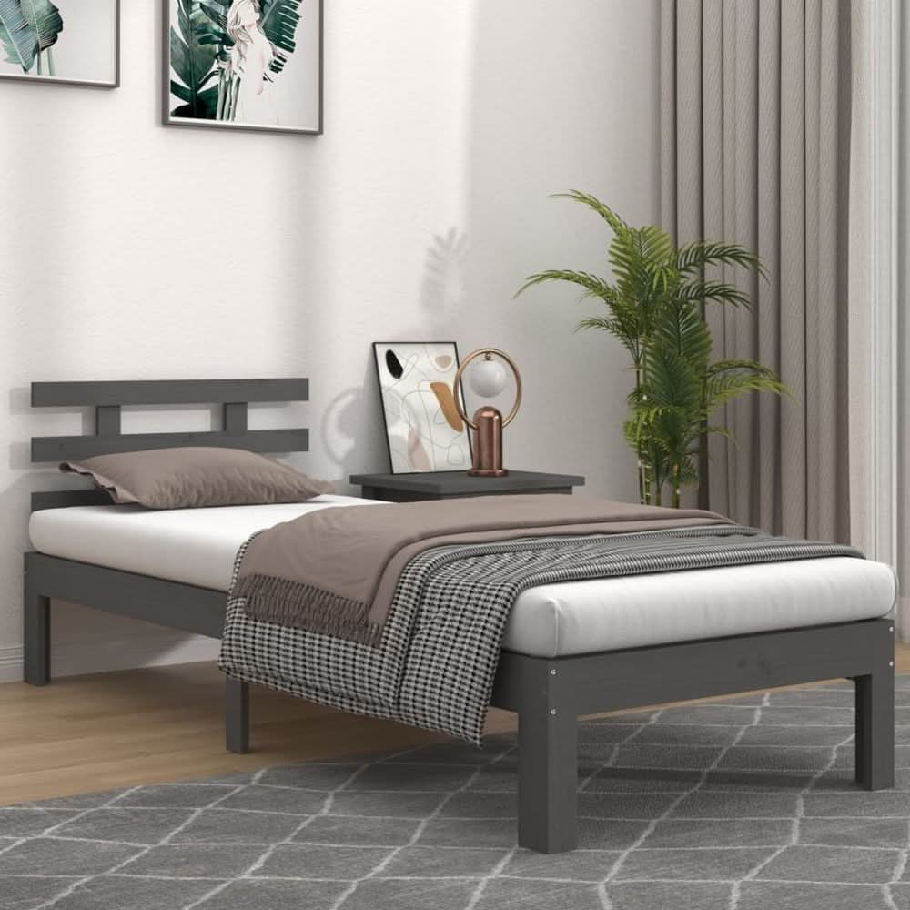 Bed Frame Grey Solid Wood 90x190 cm 3FT Single