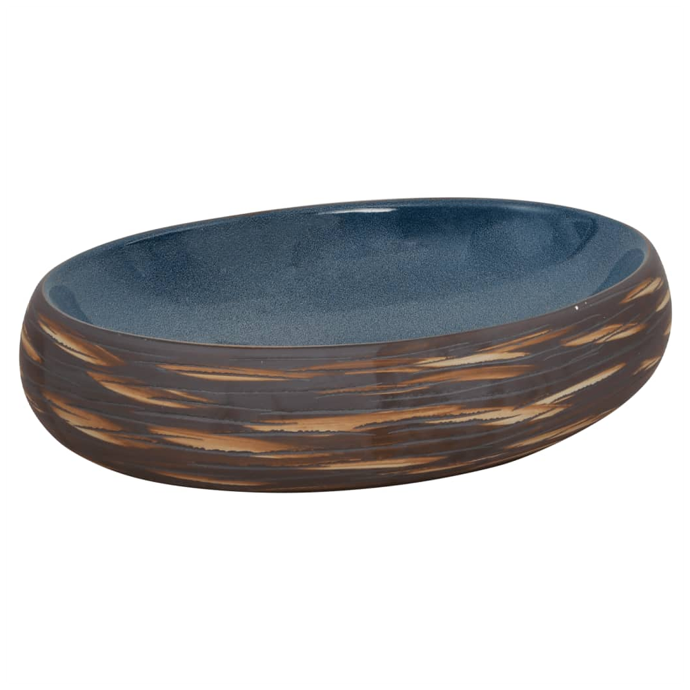 Countertop Basin Brown and Blue Oval 59x40x15 cm Ceramic