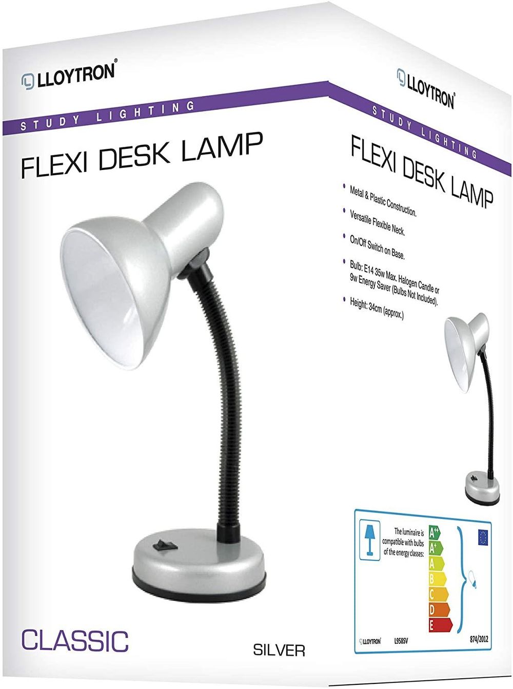 Lloytron 35W Classic Flexi Desk Lamp - Silver