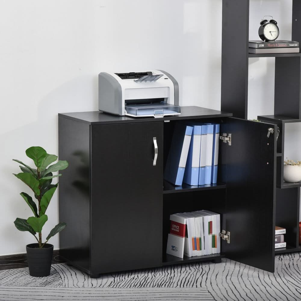 2-Tier Locking Office Storage Cabinet File Organisation w/ 2 Keys Black