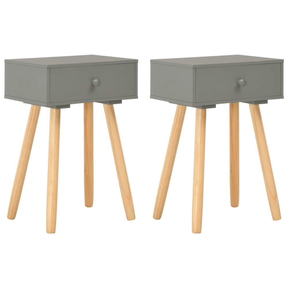 Bedside Tables 2 pcs Grey Solid Pinewood