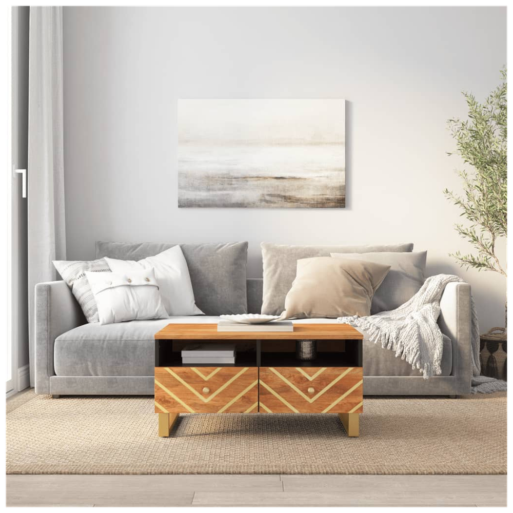 Coffee Table Brown and Black 80x54x40 cm Solid Wood Mango