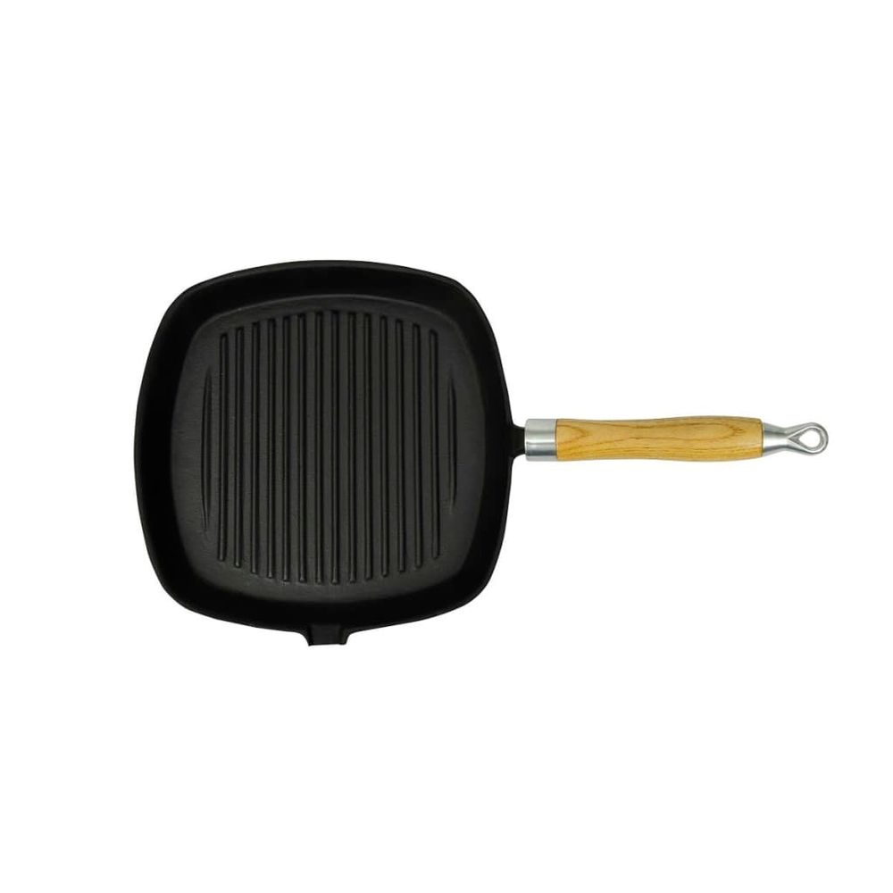 Grill Pan with Wooden Handle Cast Iron 20x20 cm