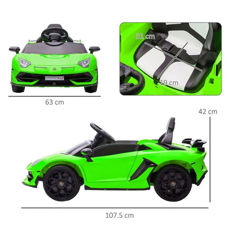 HOMCOM Lamborghini Aventador Licensed 12V Kids Electric Ride On Car - Green