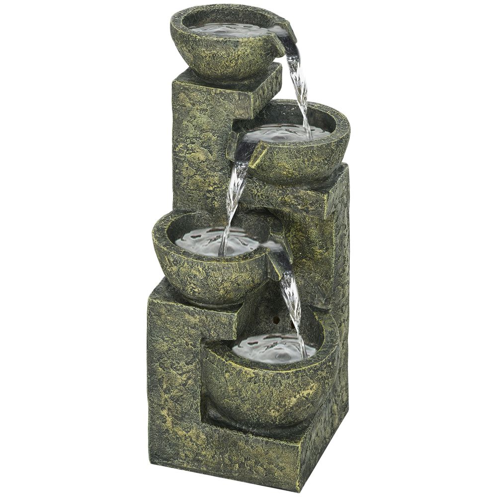 Garden Water Feature with Adjustable Flow, 4-Tier Stone Look Bowls