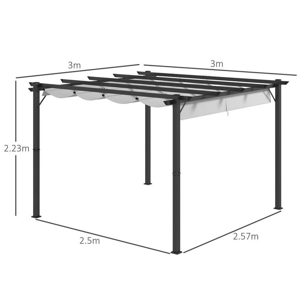 Outsunny 3x3(m) Pergola Gazebo Sun Shade Shelter Aluminium Garden Canopy, Grey