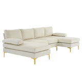 280*130*85 U-Shaped 4-Seat Linen Seat Frame Wooden Frame Back Iron Frame Golden Feet Indoor Modular Sofa Beige