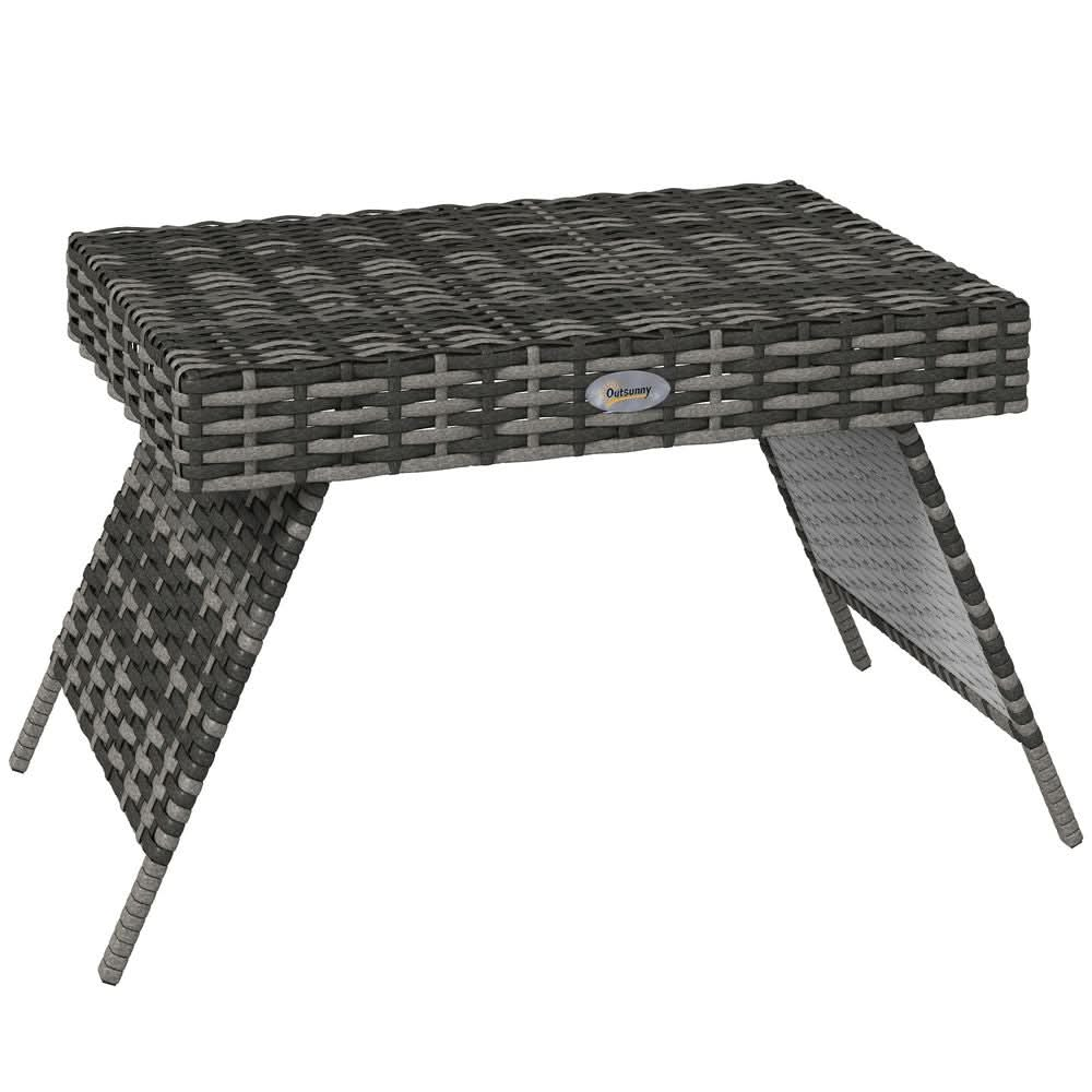 Foldable Outdoor Coffee Table, Metal Frame Rattan Side Table, Grey