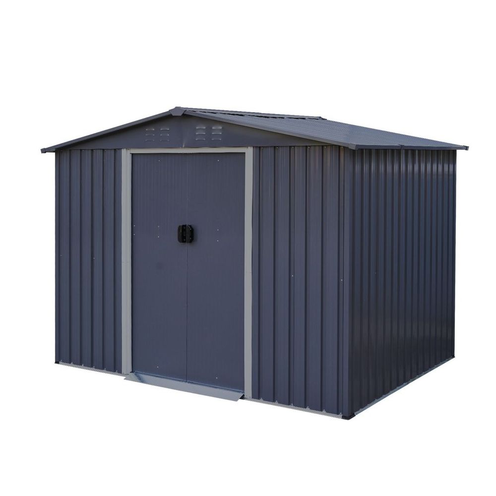 Outdoor Storage Shed 8 x 6 FT Large Metal Tool Sheds, Heavy Duty Storage House with Sliding Doors with Air Vent,Dark Grey