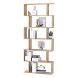 6-Tier Wooden Modern S-Shaped Shelf Storage Unit Home Office Oak Colour