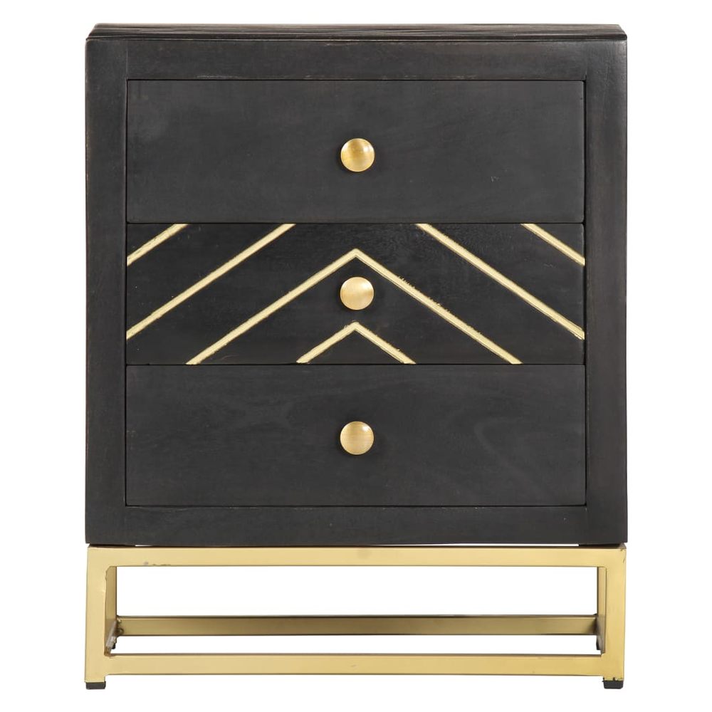 Bedside Cabinet Black and Gold 40x30x50 cm Solid Mango Wood