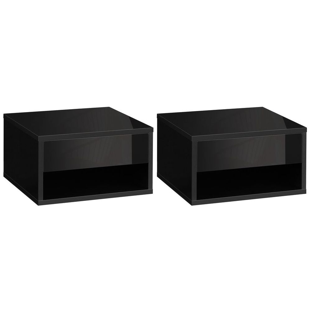 Floating Bedside Table Set of 2 Wall Mounted Nightstand W/ Drawer Black