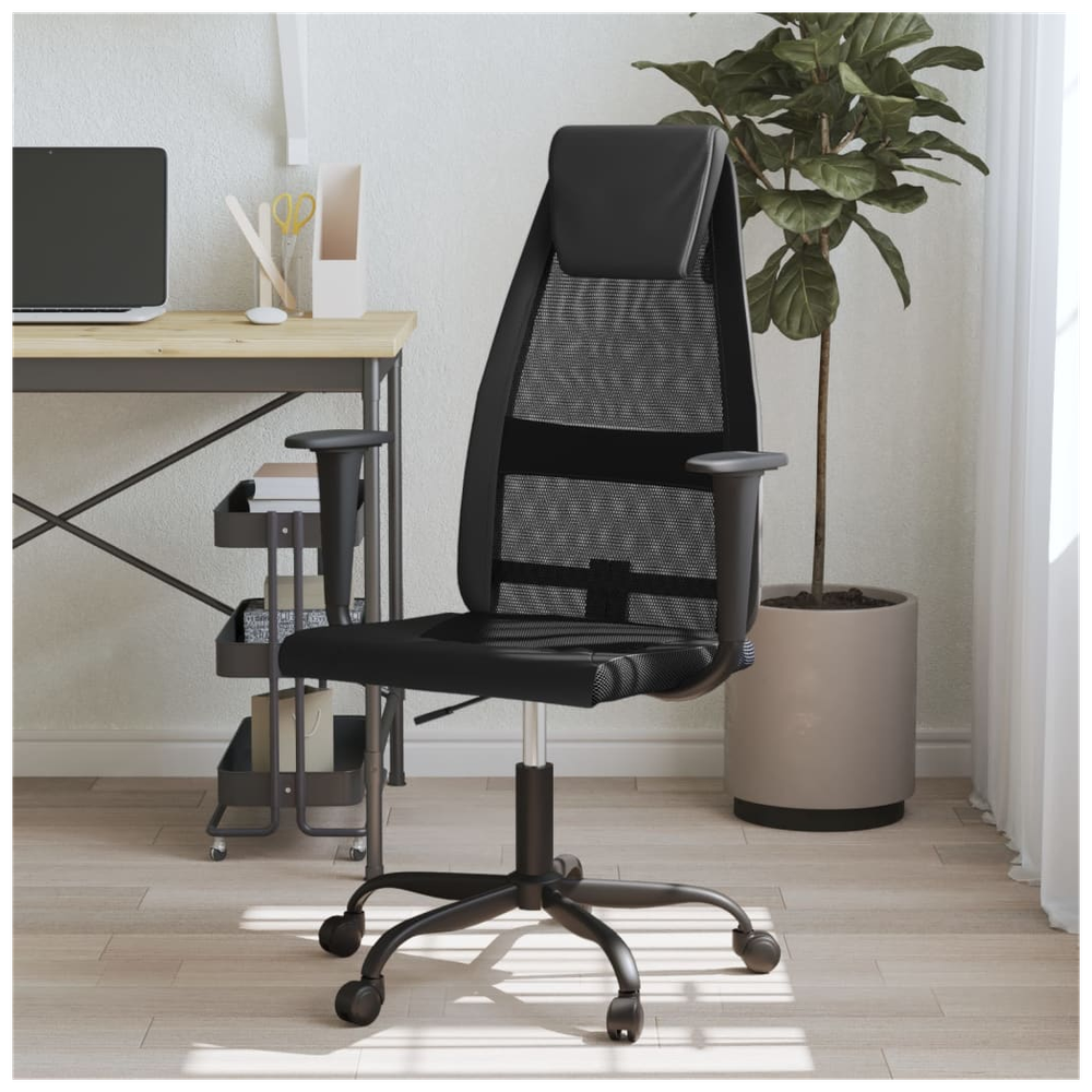 Office Chair Black Mesh Fabric and Faux Leather