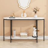 Console Table 2 Tier Narrow Entryway Table with Storage Shelves Faux Marble Narrow Table for Living Bedroom Hallway Office Easy Assembly, Black & White