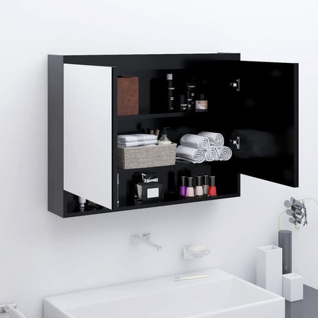 Bathroom Mirror Cabinet 80x15x60 cm MDF Shining Black